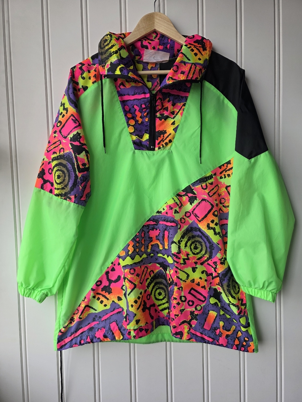 Action Gem Retro 90s Neon Green Multicolor Windbreaker Jacket Unisex Large 14/16